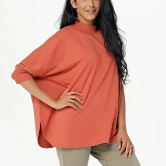 zuda Sweaters Zuda Zknit Mock Neck Pullover Poncho Dolman